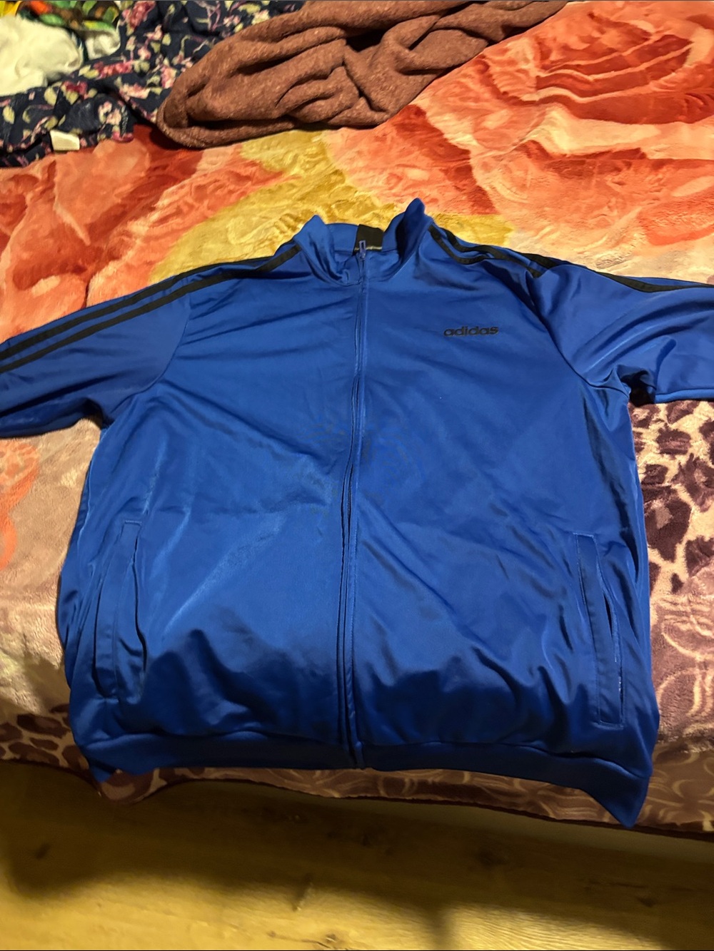 adidas Blue Lightweight Full-Zip Track Jacket with Black Stripes